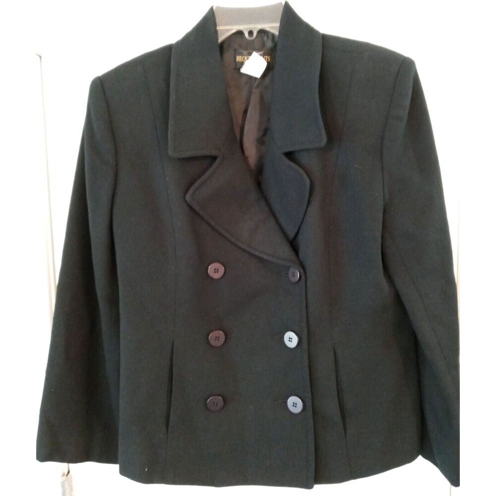 Vintage Requirements 100% Wool Black Blazer Double Breast Jacket Women’s Size 10